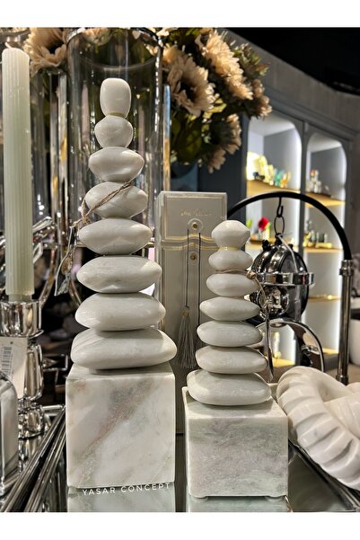 Ornamenti Design 2'li Marlux Mermer Tower Obje Büyük Küçük Set