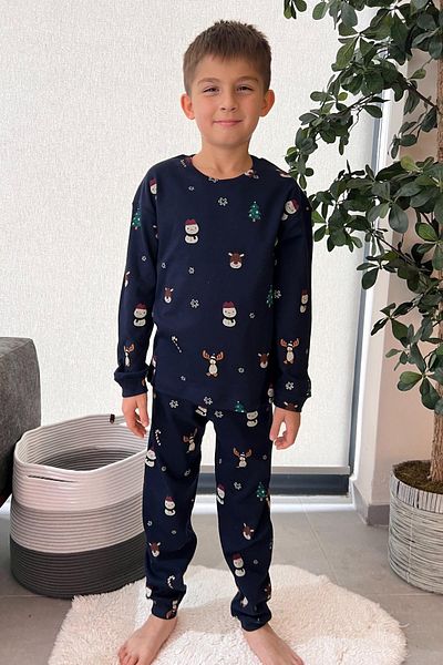 Minik Dolap 🎄   Σετ πιτζάμες για αγόρι με θέμα την Πρωτοχρονιά 100% βαμβάκι 🎄   Ναυτικό μπλε