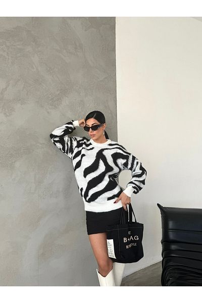 sportiness Pulover supradimensionat cu gât rotund cu model zebră