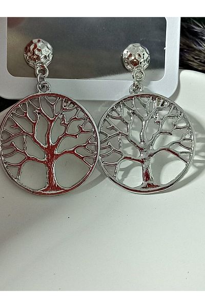 mos&more Silver Color Tree of Life Dangle Large Women's Earrings