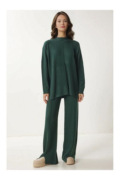 Elif Özbey Butik Green Stitching Detailed Slit Knitwear