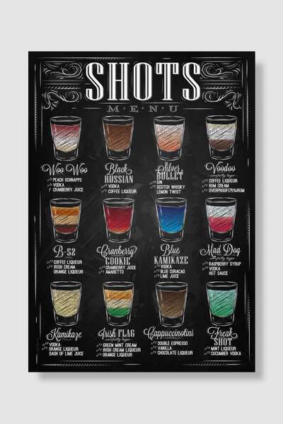 kubdekor Shots menu black chalk Müzik Poster Çerçevesiz Yüksek Kalite Müzik A...
