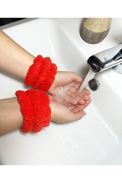 Ellaline 2 Pack Towel Wristband 100% Cotton Water Absorbent Makeup Face Skin Care Armband Sportsman Spa Set Red