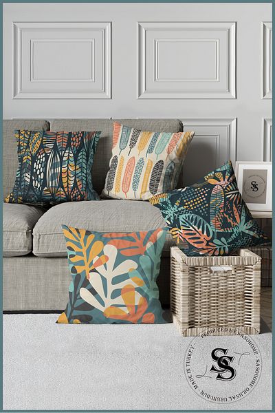 SasoHome Colorful Feather - Colorful Feather Patterned Digital Printed Gift Quality Pillow - Throw Pillow Cover