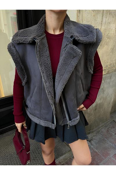 bonacosa Women's New Season Sheepskin Stylish Suede Vest Jacket