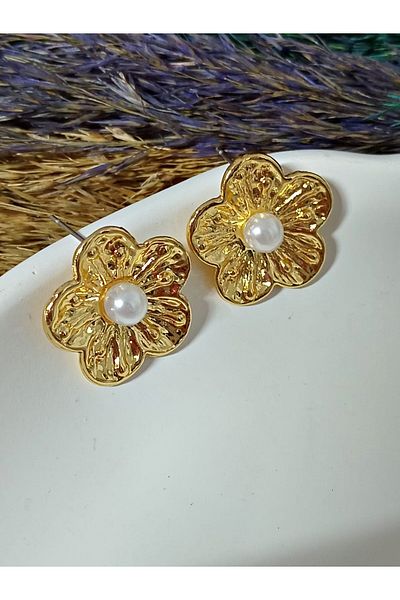 mos&more Gold Color Pearl Flower Women's Earrings