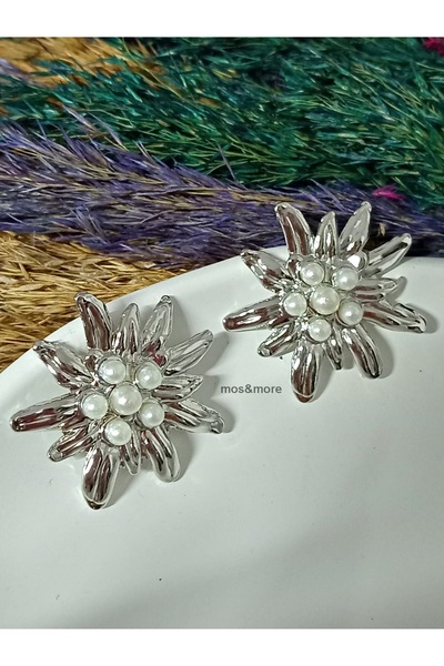 mos&more Gold Color Pearl Flower Women's Earrings