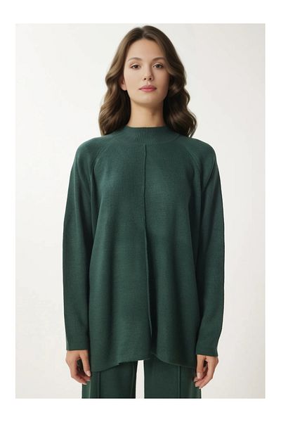 Elif Özbey Butik Green Stitching Detailed Slit Knitwear