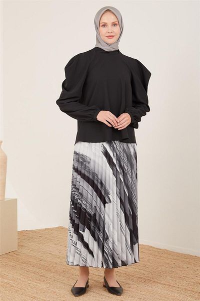 Armine Σατέν Μπλούζα Shoulder Dropeli 23y3310 Μαύρη