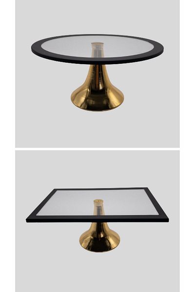 Fiyakalı Ürünler Atölyesi 2-Piece Black Round and Rectangular Cake Set - Cake and Cookie Presentation Stand, Dowry, Gift