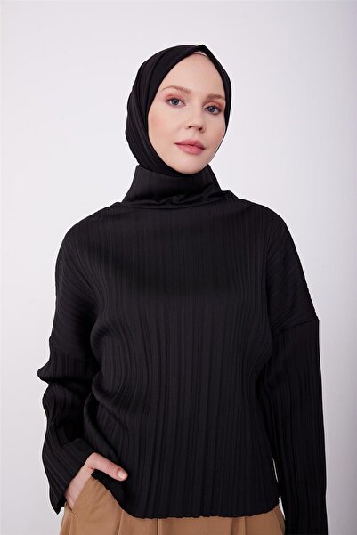 Armine Pliseli Örme Bluz 23k3216 Siyah