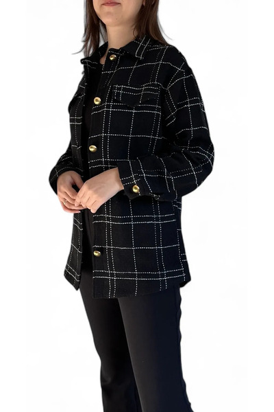 İrem Tekstil Kadın Kumaş Ceket Siyah Çizgili Şanel