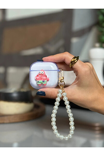 daystar Airpods 4. Nesil Ile Uyumlu Sevimli Patrick Figürlü Şeffaf Simli Kula...