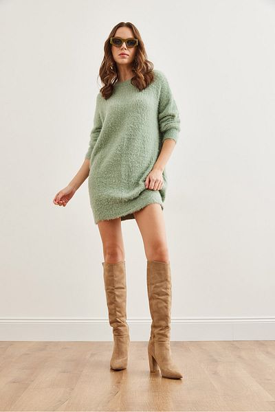 Olalook Γυναικείο Aqua Green Crew λαιμόκοψη με απαλή υφή γενειάδα φόρεμα ELB- 19002302
