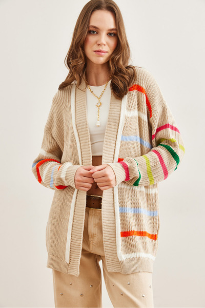 Olalook سترة نسائية موسمية مخططة بألوان حجرية HRK- 19000323