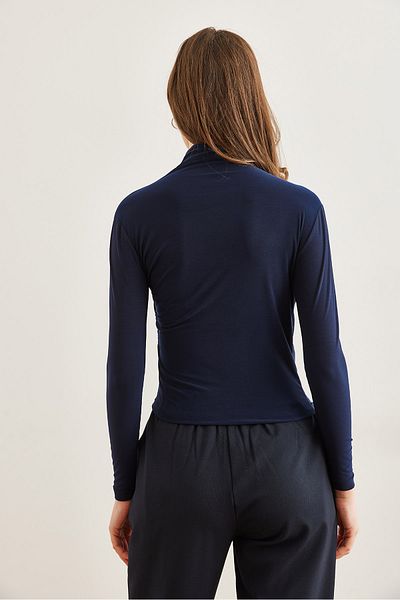 Olalook Γυναικεία μπλούζα Navy Blue Drape Λεπτομερής ντραπέ κομψή μπλούζα BLZ- 19002712