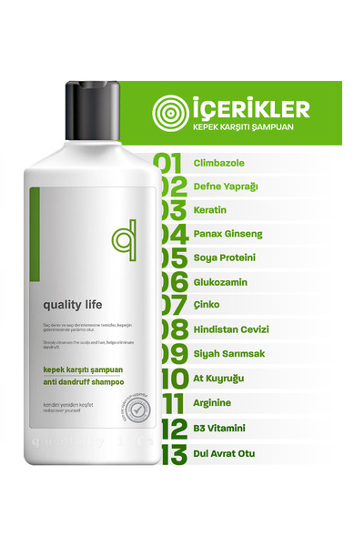 Quality Life QL Kepek Şampuanı - 13 Aktifli Kepek ve Yağlanma Karşıtı Kepekli Saçlar İçin Kepek Önleyici Şampuan