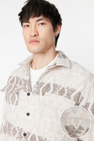 Trendyol Collection Ecru Unisex Regular Fit Double Pocket Clamshell Ethnic Winter Lumberjack Jacket Shirt TMNAW23GO00119