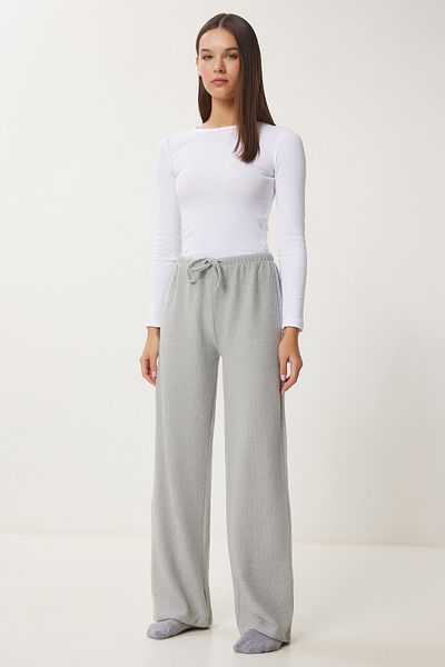 Happiness İstanbul Women's Gray Melange Soft Loose Knitted Pants Ub00295