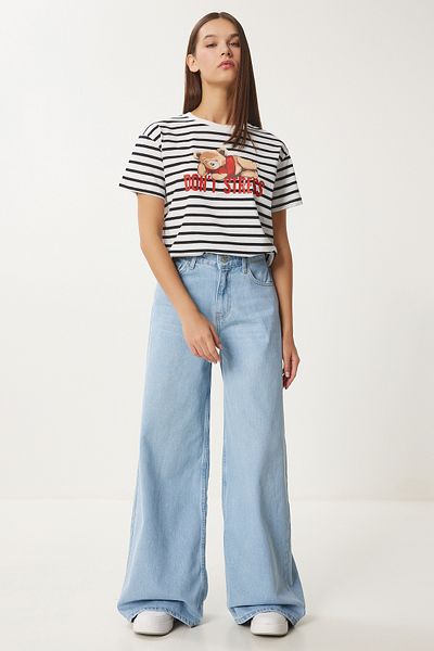 Happiness İstanbul Women's Light Blue Mid Waist Wide Leg Jeans Fn03413