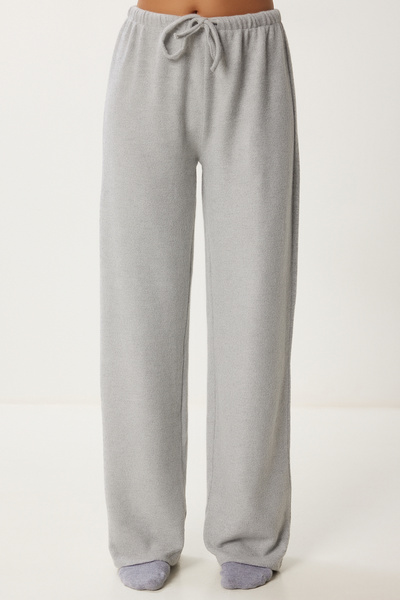 Happiness İstanbul Kadın Gri Melanj Yumoş Bol Örme Pantolon UB00295