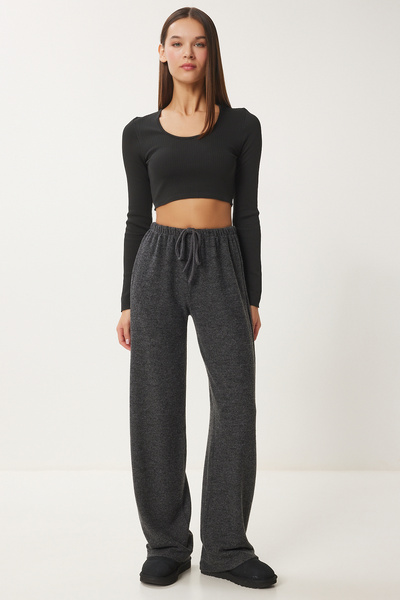 Happiness İstanbul Kadın Antrasit Yumoş Bol Örme Pantolon UB00295