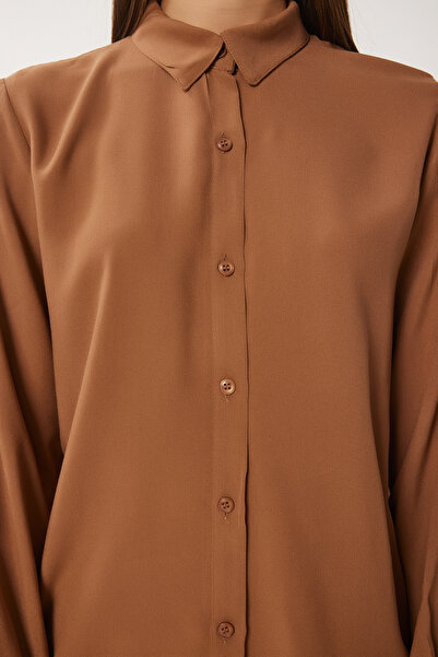 Happiness İstanbul Γυναικείο πουκάμισο Camel Viscose - Άνετη εφαρμογή TO00153