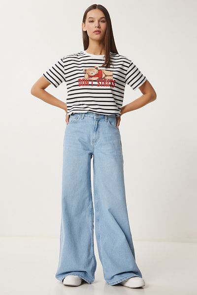 Happiness İstanbul Women's Light Blue Mid Waist Wide Leg Jeans Fn03413