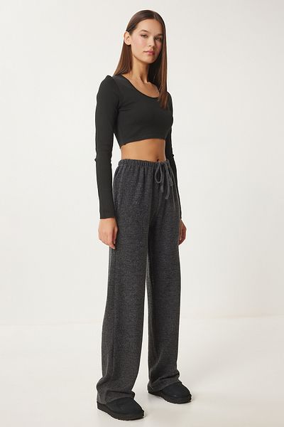 Happiness İstanbul Women's Anthracite Soft Loose Knitted Pants Ub00295