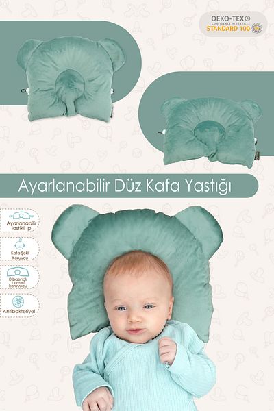 mordesign Adjustable Velvet Sleeping Pillow - Flat Head, Newborn Head, Baby Sleep - Morbear Series