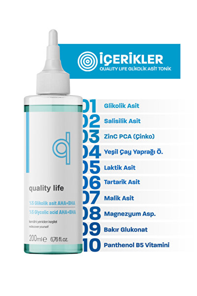 Quality Life Glikolik Asit Tonik - AHA BHA - Gözenek Sıkılaştırıcı Ölü Deri Temizleyici Arındırıcı Yüz Temizleme