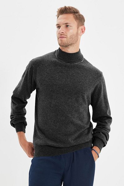 Trendyol Collection Anthrazit Slim Fit Wollpullover mit halbem Rollkragen TMNAW21KZ1595