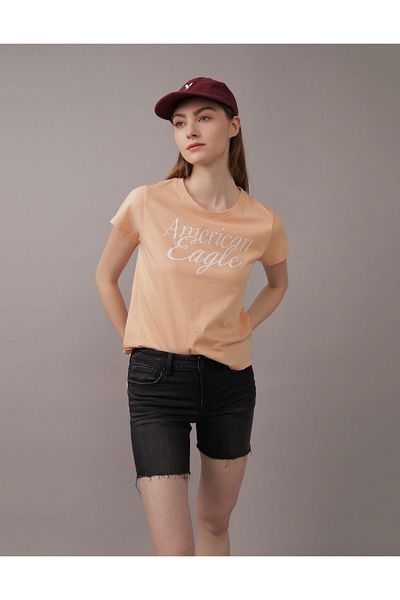 AMERICAN EAGLE تي شيرت برقبة دائرية باللون البرتقالي U-0300-9462