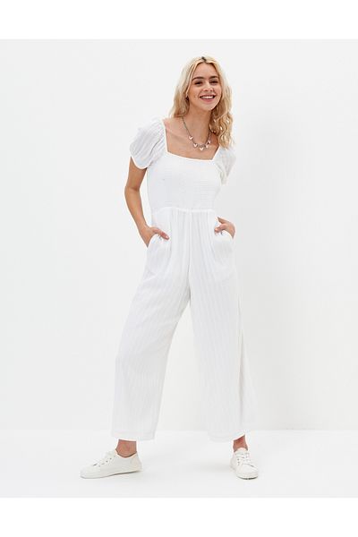 AMERICAN EAGLE AE Smocked Puff-Sleeve Jumpsuit