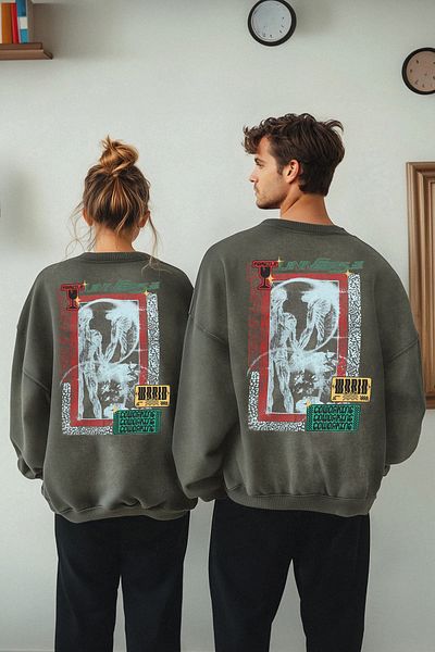 Trendyol Collection Φαρδιά εφαρμογή ταλαιπωρημένο καφέ φούτερ - ξεθωριασμένο εφέ, στάμπα στην πλάτη, 100% βαμβάκι TMNAW24SW00080