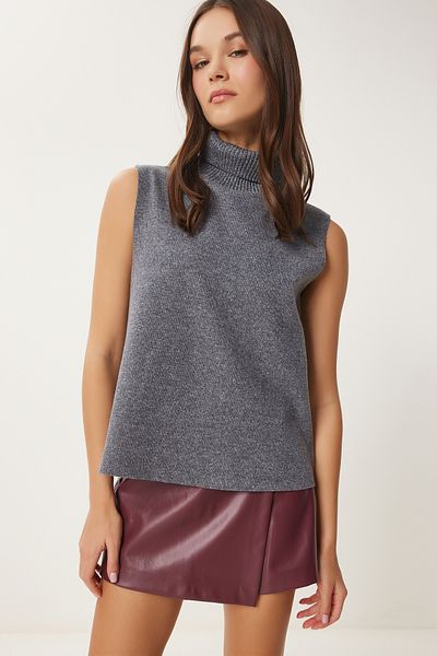 Happiness İstanbul Women's Anthracite Turtleneck Ribbed Knitwear Blouse Cv00044
