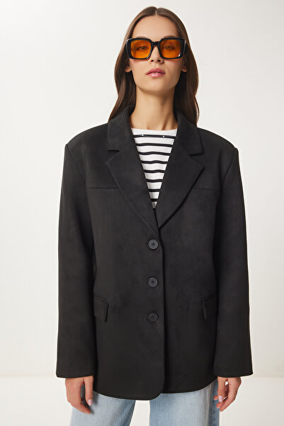 Happiness İstanbul Дамско черно първокласно велурено сако Fn03443