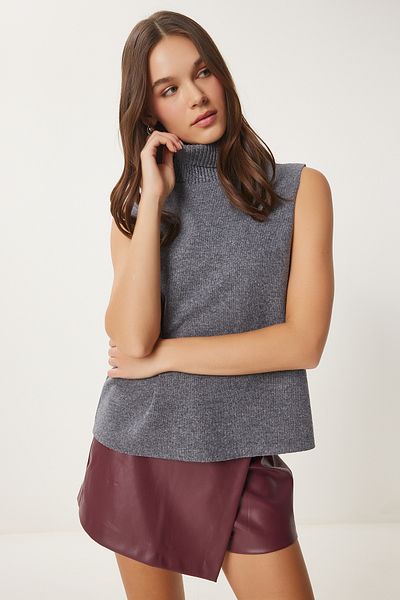 Happiness İstanbul Women's Anthracite Turtleneck Ribbed Knitwear Blouse Cv00044