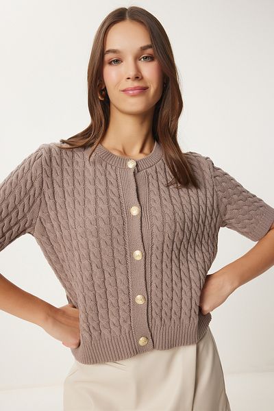 Happiness İstanbul Dámská pletenina Cardigan z norek Crew Crew Us00946