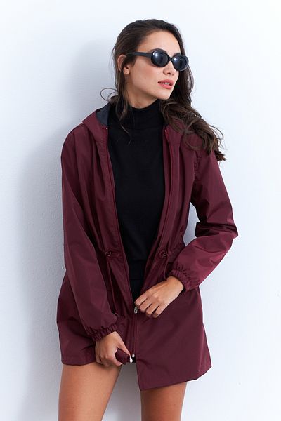 Cool & Sexy Burgundy Hooded Women's Seasonal Coat - Ela116