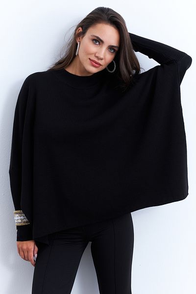 Cool & Modest Γυναικεία πλεκτή μπλούζα με μαύρη σχισμή MSMT2262