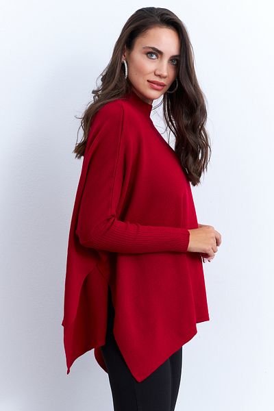 Cool & Modest Women's Red Slit Knitwear Blouse Msmt2262