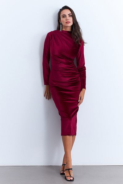 Cool & Sexy Rochie de damă drapată Midi bordeaux MON1113