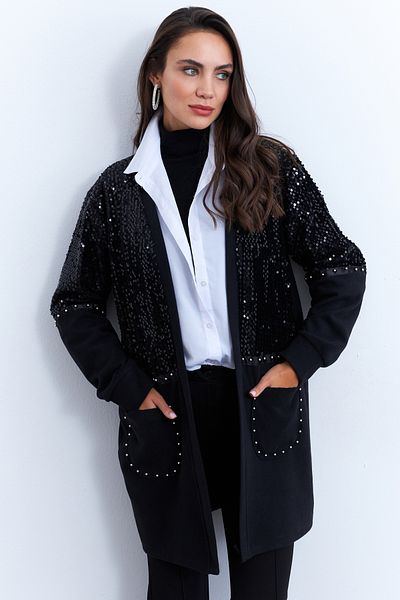 Cool & Modest Γυναικεία ζακέτα με μαύρη παγιέτα με καρφιά MPK810