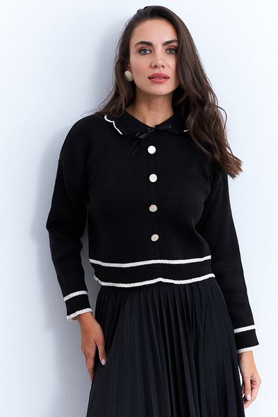 Cool & Modest Női fekete gombos kiegészítő pulóver MCNG802