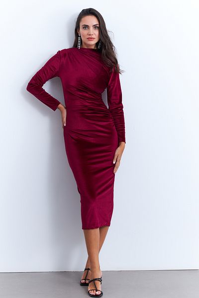 Cool & Sexy Rochie de damă drapată Midi bordeaux MON1113