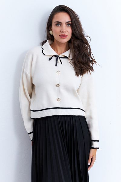 Cool & Modest Női ekrü gombos kiegészítő pulóver MCNG802