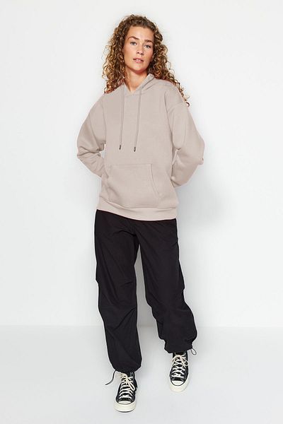 Trendyol Collection Dickes Fleece Light Stone Oversize Kapuzenpullover - TWOAW24SW00103