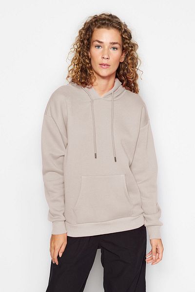 Trendyol Collection Dickes Fleece Light Stone Oversize Kapuzenpullover - TWOAW24SW00103