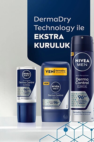 NIVEA MEN Erkek Sprey Deodorant Derma Control Clinical 150ml,96 Saat Anti-Perspirant Koruma,C Vitamini